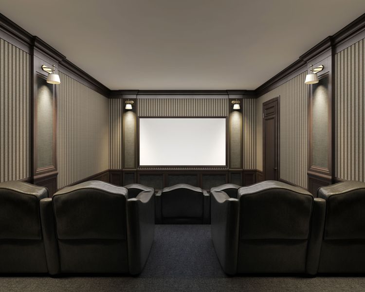 interior of luxury home theater whith lounge chairs